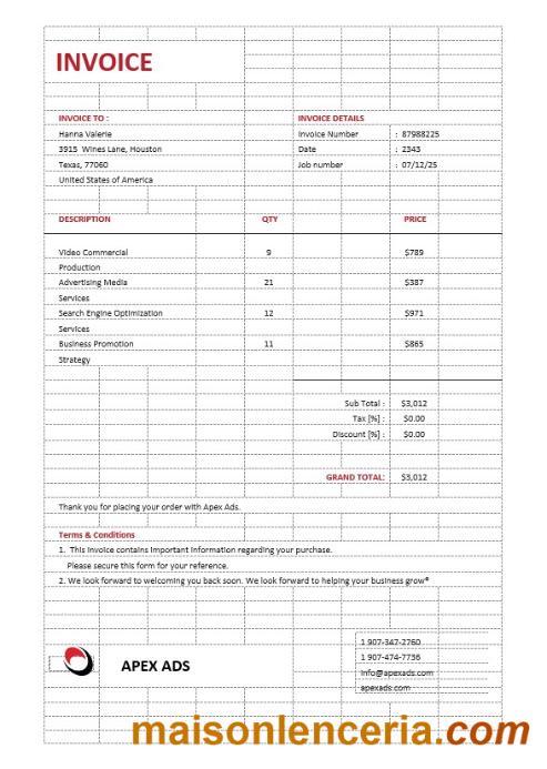 Szablon faktury konsultanta reklamowego w formatach Word i PDF